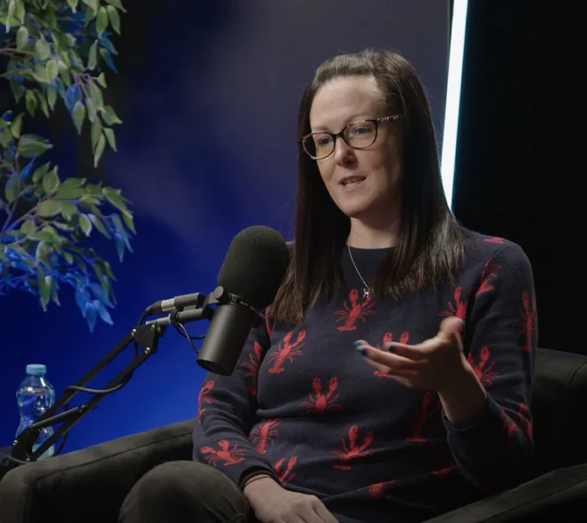 Clare E Kenny recording a podcast interview