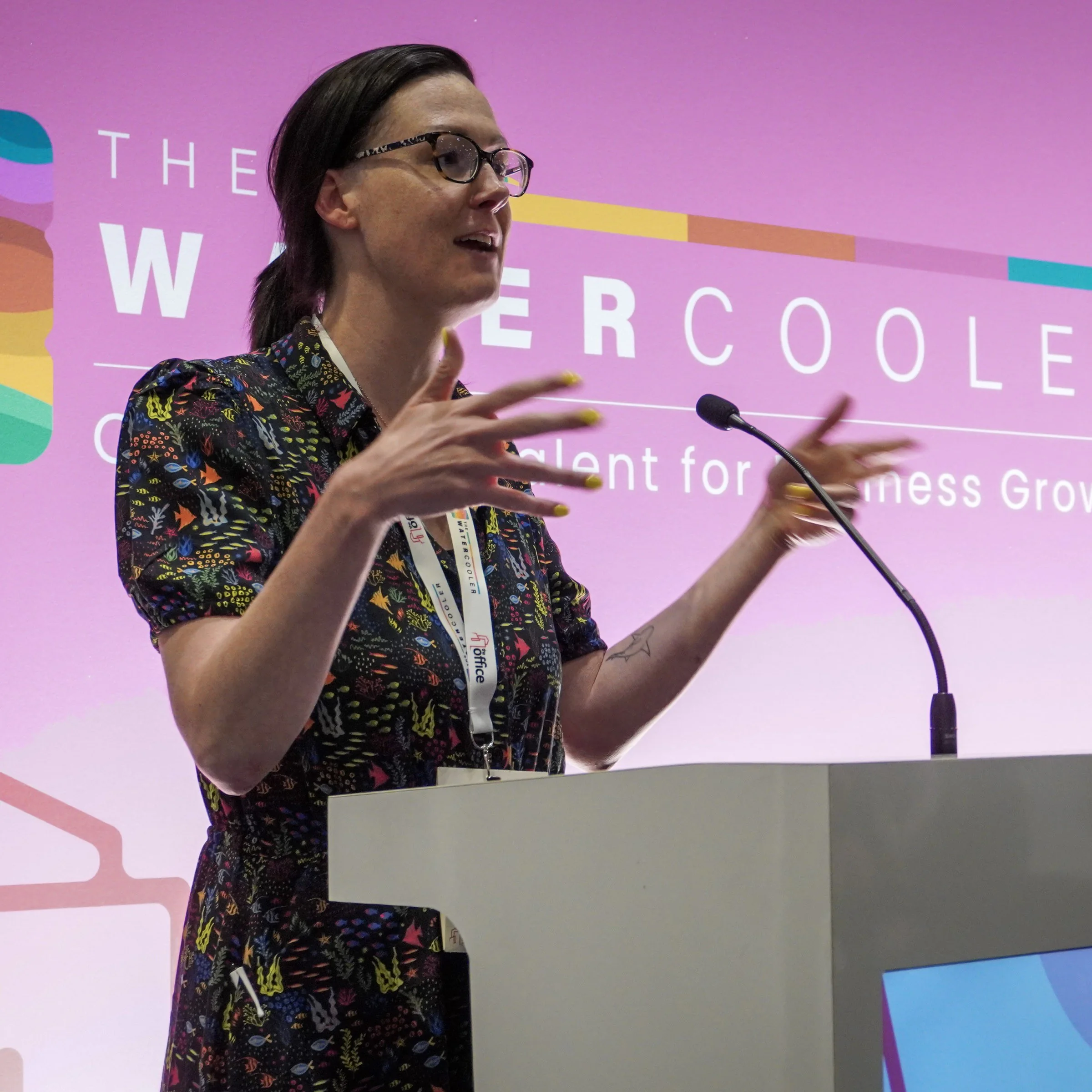 Clare E Kenny speaking at The Watercooler event